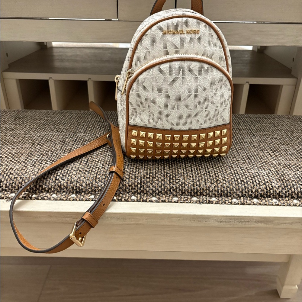 Michael Kors Beige and Brown Studded Backpack